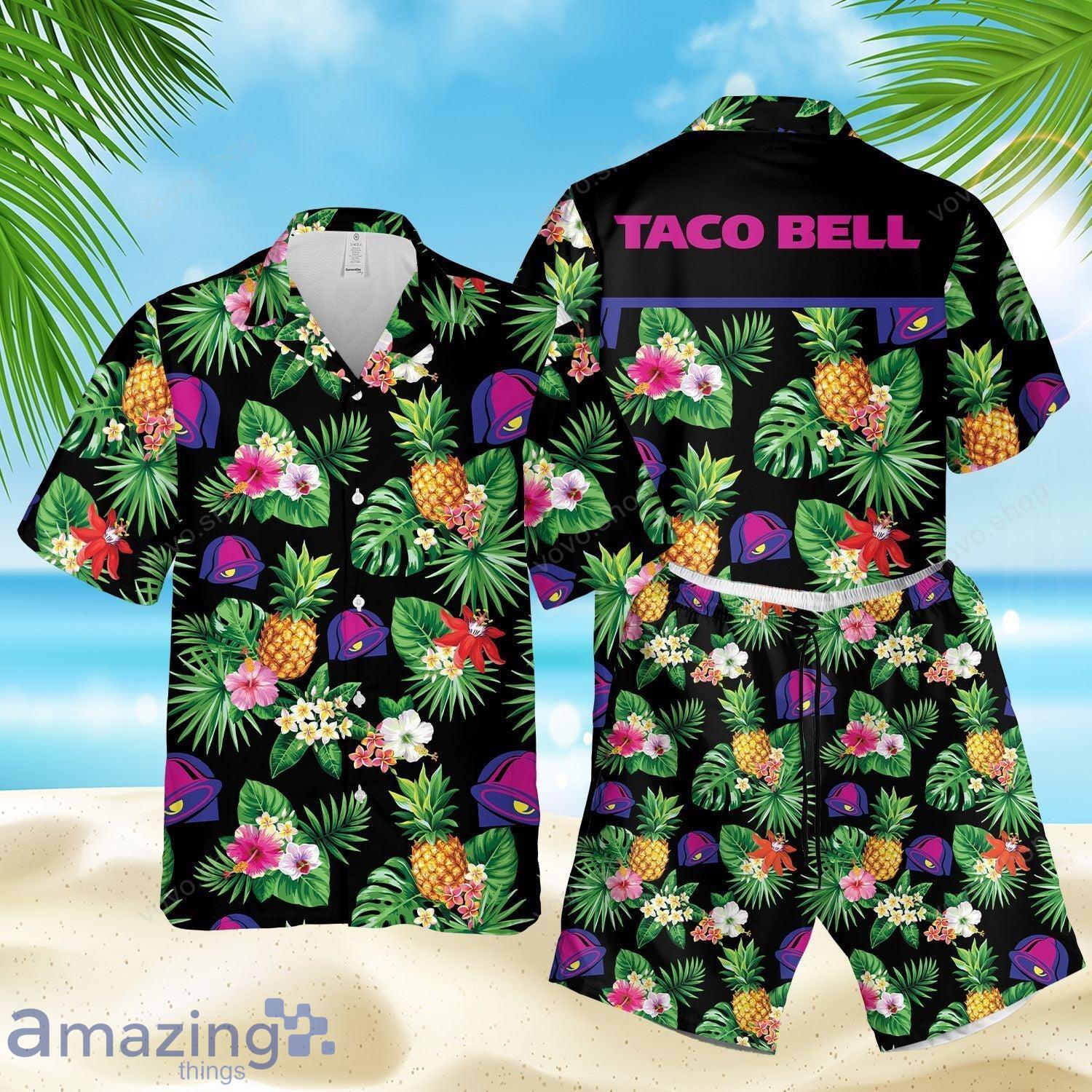 Taco Bell Black Tropical Pineapple Pattern Black Short Sleeve Hawaiian Shirt And Short Product Photo 1