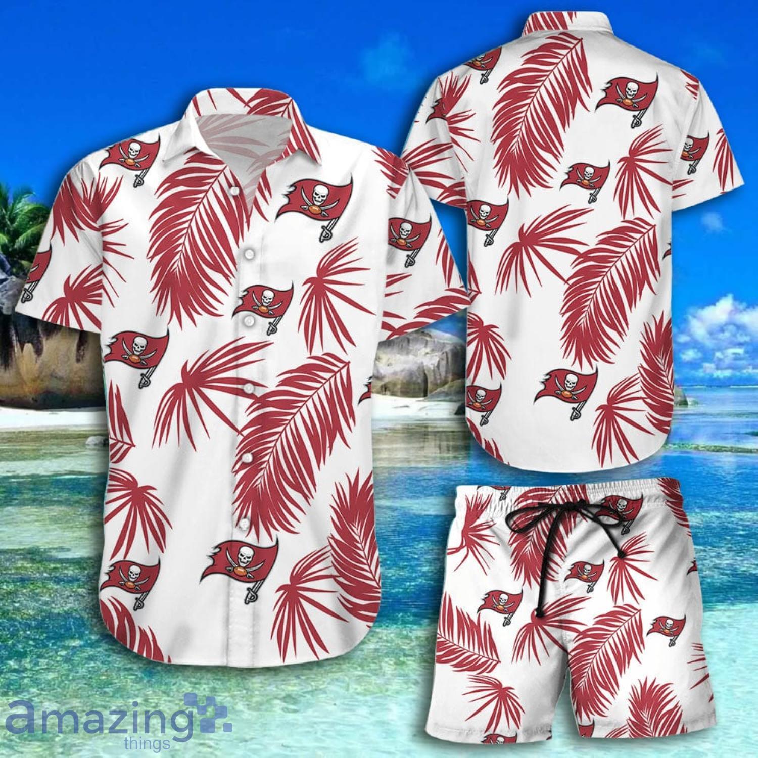 Tampa Bay Buccaneers Palm Leaves White Short Sleeve Hawaiian Shirt And Short Product Photo 1