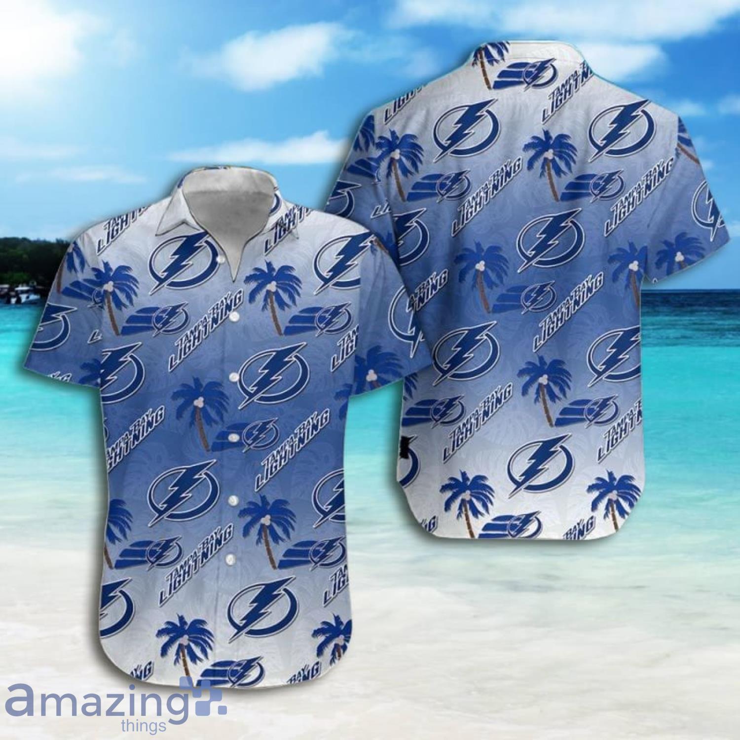 Tampa Bay Lightning Short Sleeve Hawaiian Shirt And Short image Tampa Bay Lightning Short Sleeve Hawaiian Shirt And Short Product Photo 2