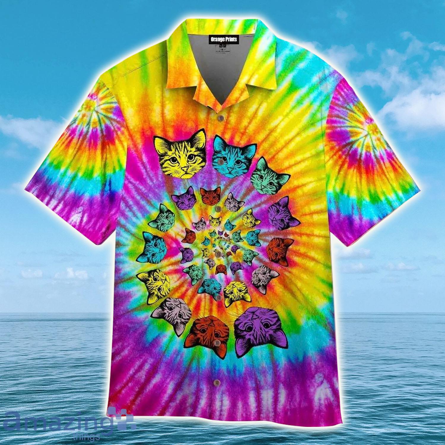 Tie Dye Hippie Cat Cute, Cat Hawaiian Shirt - Tie Dye Hippie Cat Cute, Cat Hawaiian Shirt