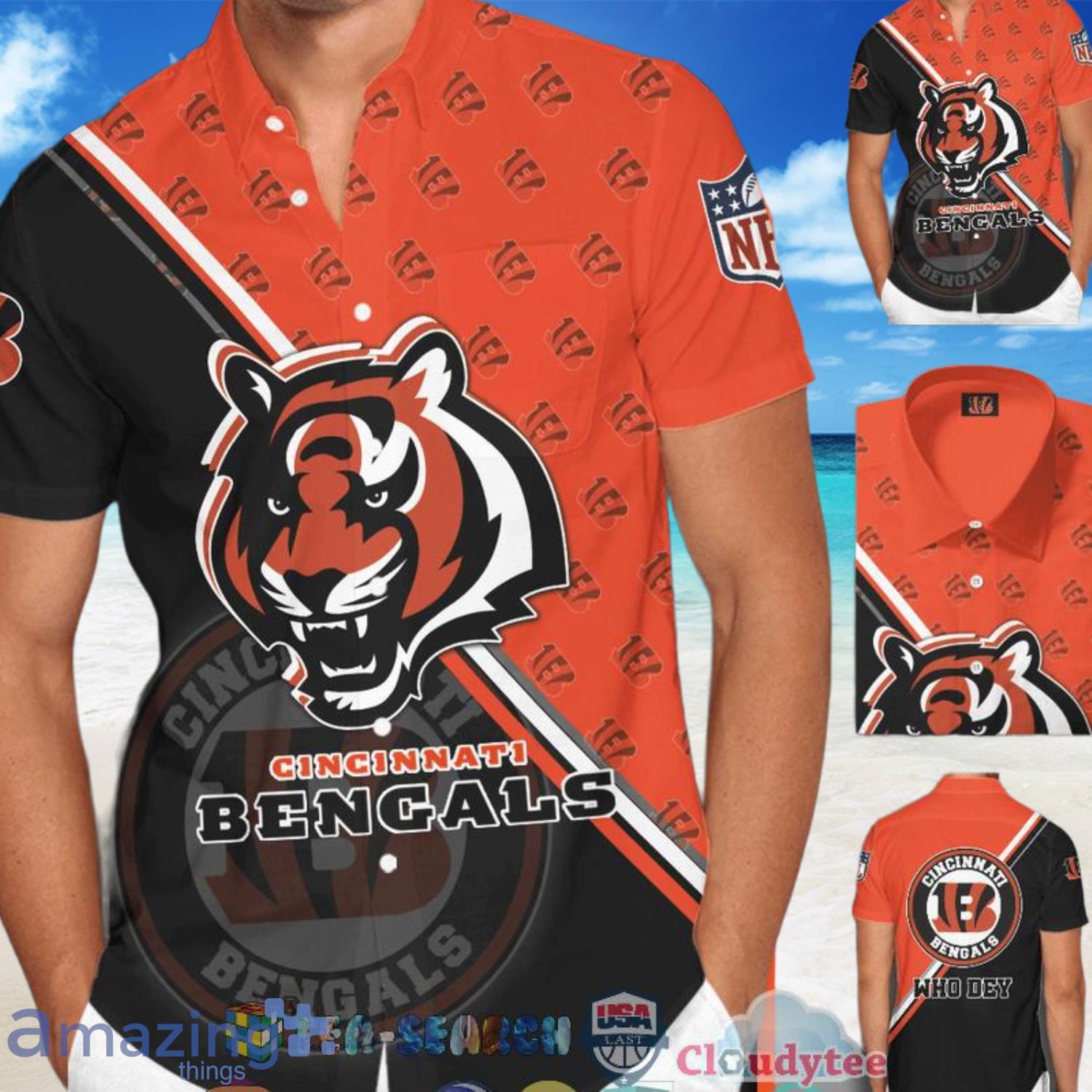 Tiger Symbol NFL Cincinnati Bengals Black Orange Short Sleeve Hawaiian Shirt -PhotoRoom