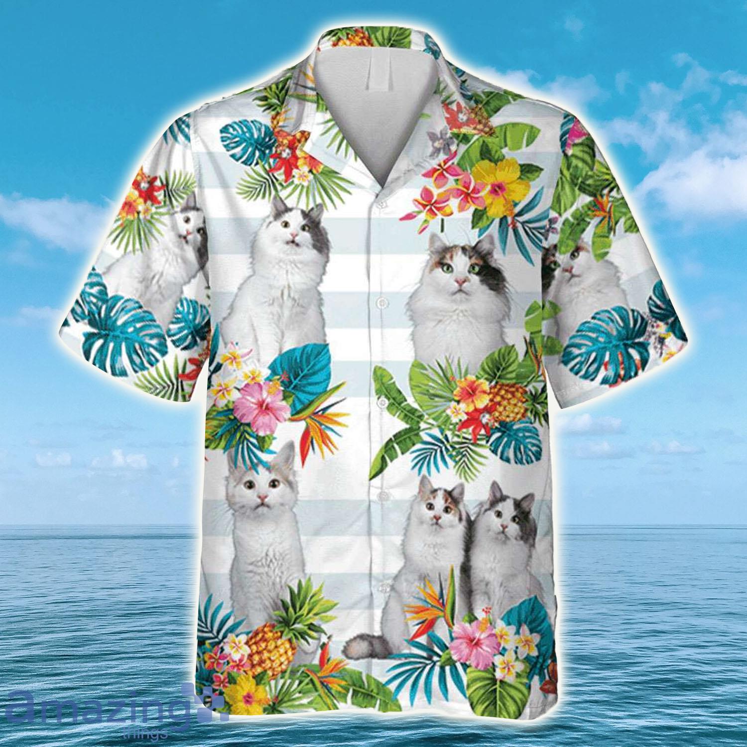 Tropical Plants Turkish Van Cat Hawaiian Shirt - Tropical Plants Turkish Van Cat Hawaiian Shirt