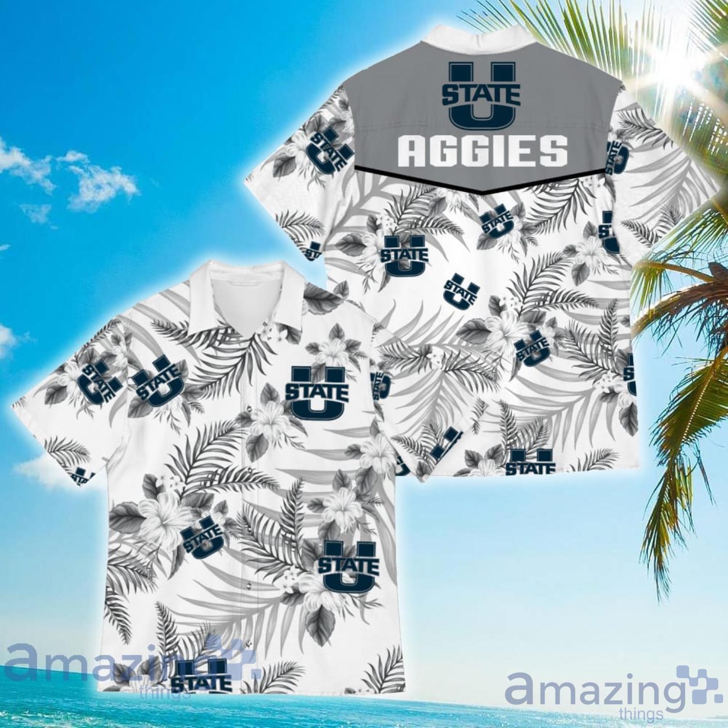Utah State Aggies Sports American Tropical Flower Patterns Hawaiian Shirt Product Photo 1