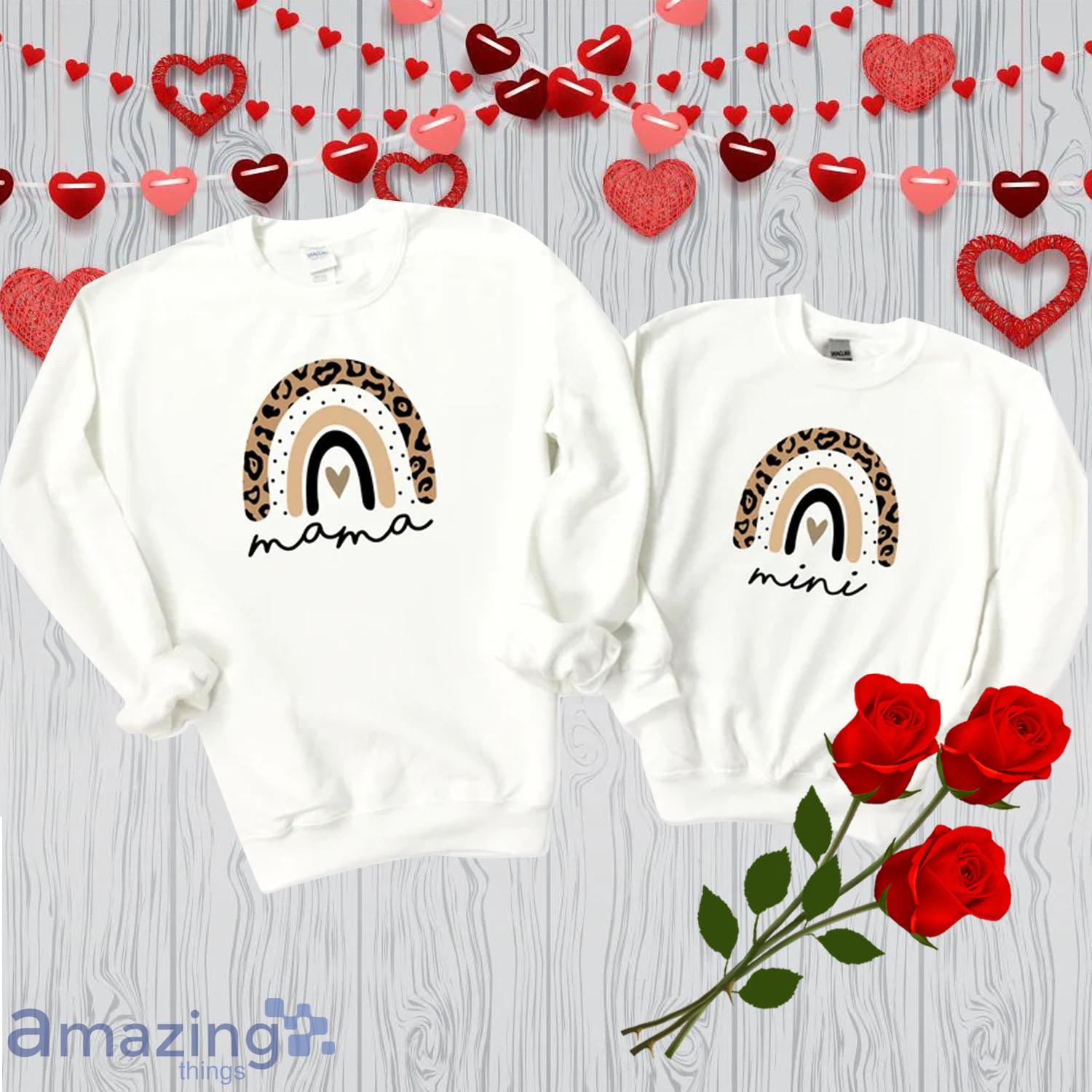 Valentine Day's Mama And Mini Leopard Rainbow Sweatshirt - Valentine Day's Mama And Mini Leopard Rainbow Sweatshirt