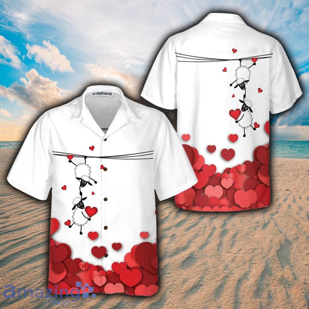 Valentine Sheep With Red Hearts Hawaiian Shirt - Valentine Sheep With Red Hearts Hawaiian Shirt