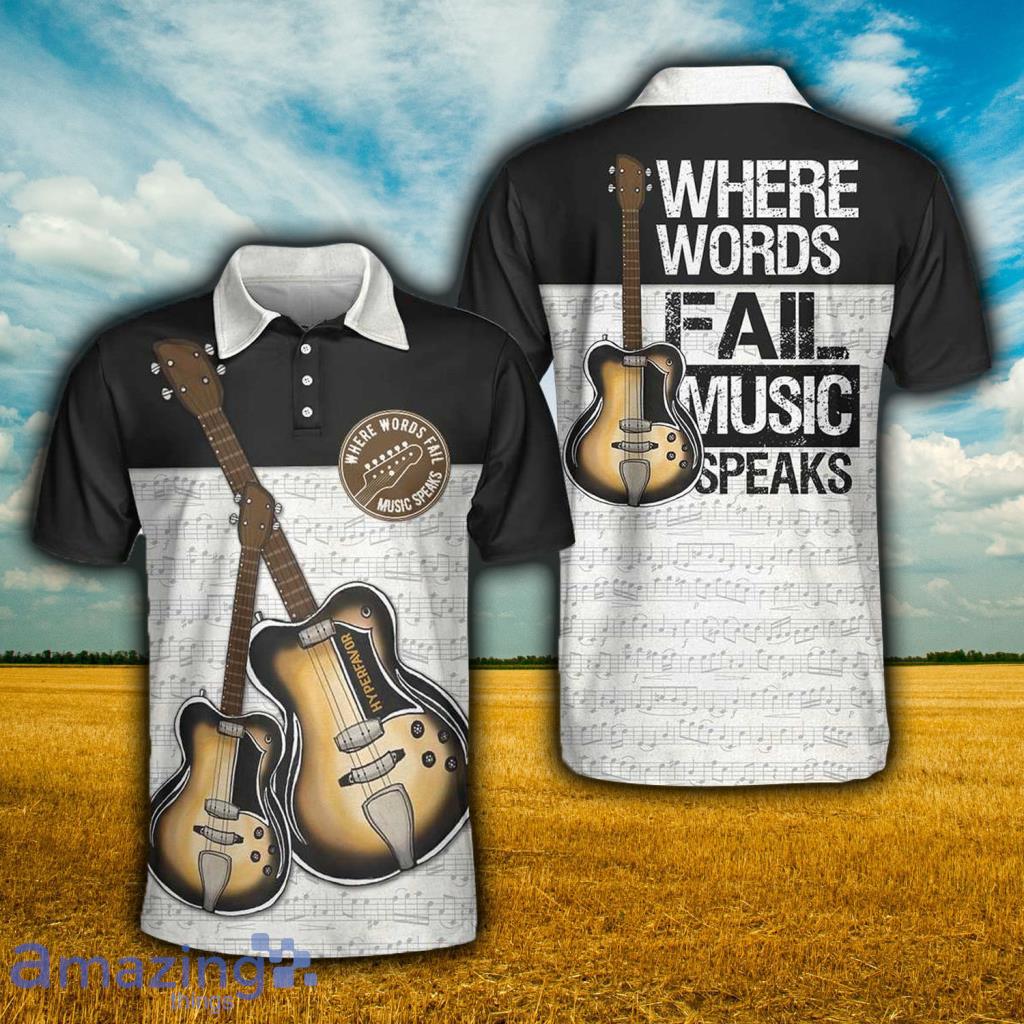 Where Words Fail Music Speaks Guitar Polo Shirt For Men - Where Words Fail Music Speaks Guitar Polo Shirt For Men