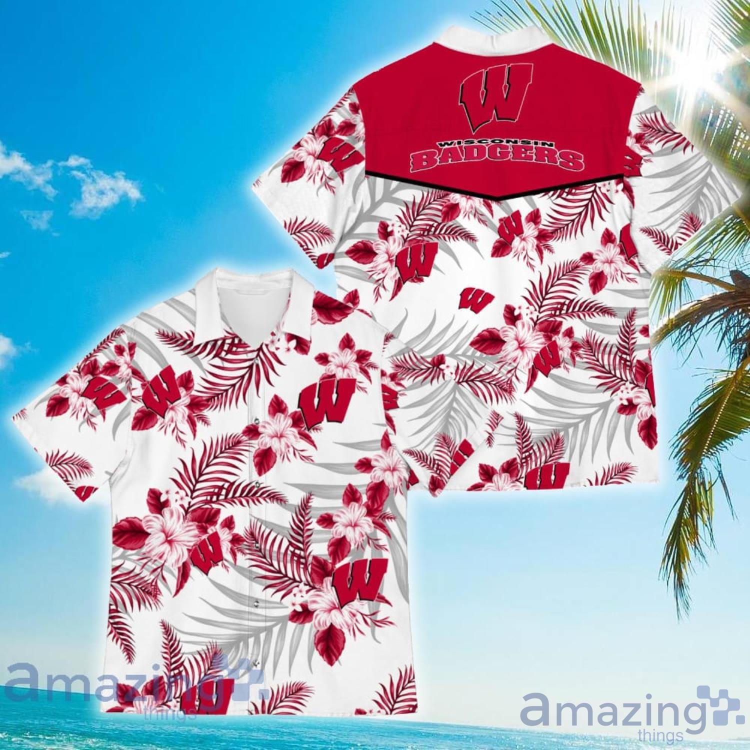 Wisconsin Badgers Sports American Tropical Flower Patterns Hawaiian Shirt Product Photo 1