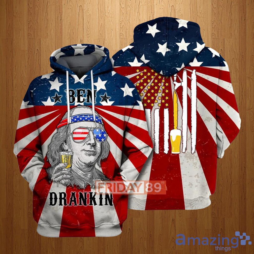 4th Of July 4th Of July Ben Dranking American Beer Flag Hoodie 3D All Over Print - 4th Of July 4th Of July Ben Dranking American Beer Flag Hoodie 3D All Over Print