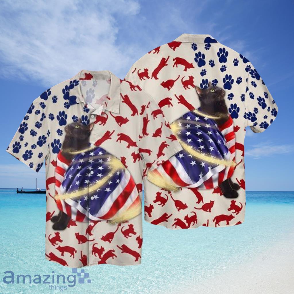 4th Of July Independence Day Cat Black Hawaiian Shirt - 4th Of July Independence Day Cat Black Hawaiian Shirt