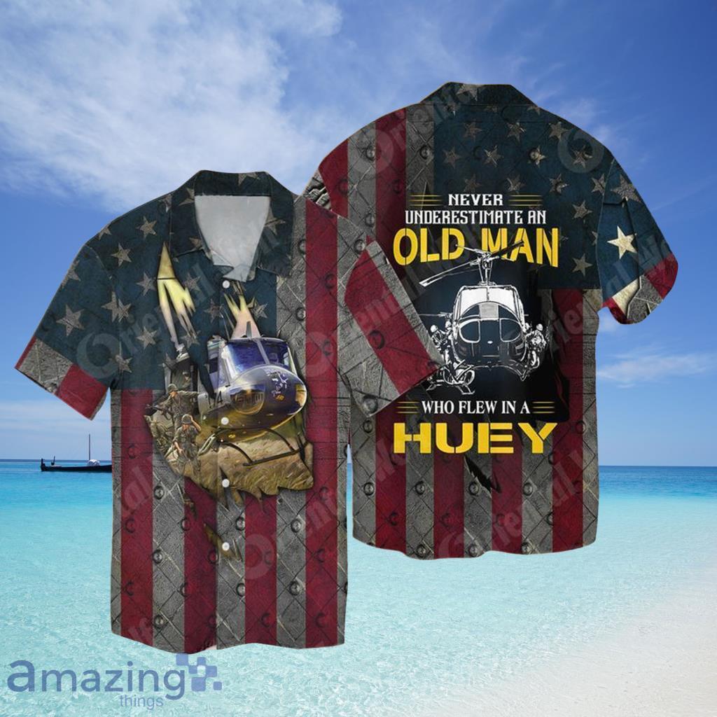 4th Of July Independence Day Helicopter Never Underestimate An Old Man Who Flew In A Huey Hawaiian Shirt For Men And Women - 100223-072535