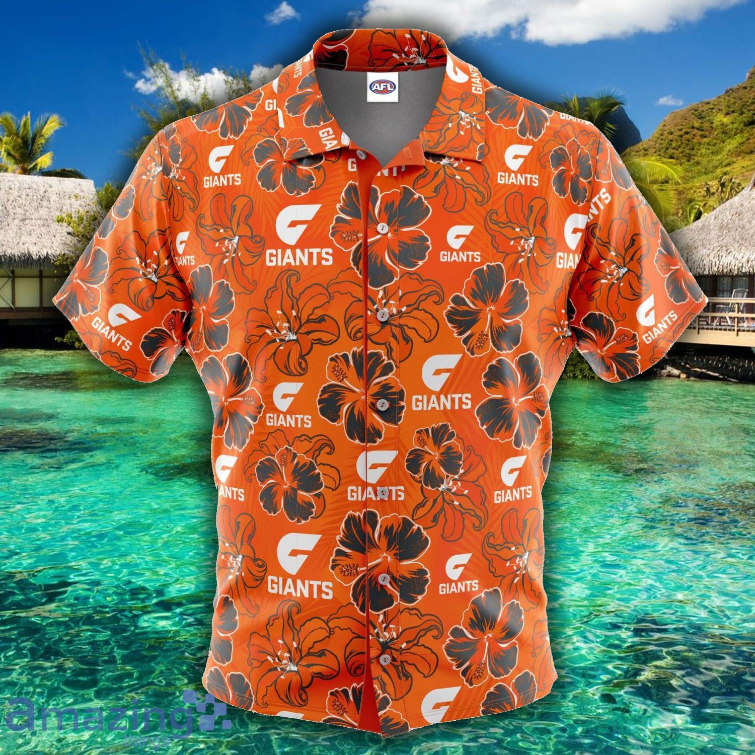 AFL Gws Giants Flowers Pattern Short Sleeve Hawaiian Shirt Product Photo 1