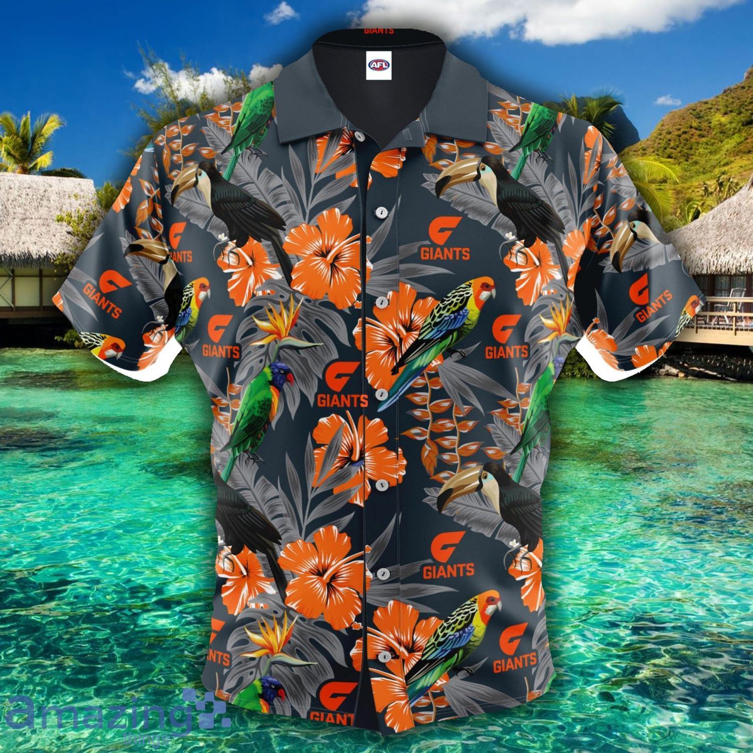 AFL Gws Giants Tropical Flowers Black Short Sleeve Hawaiian Shirt Product Photo 1