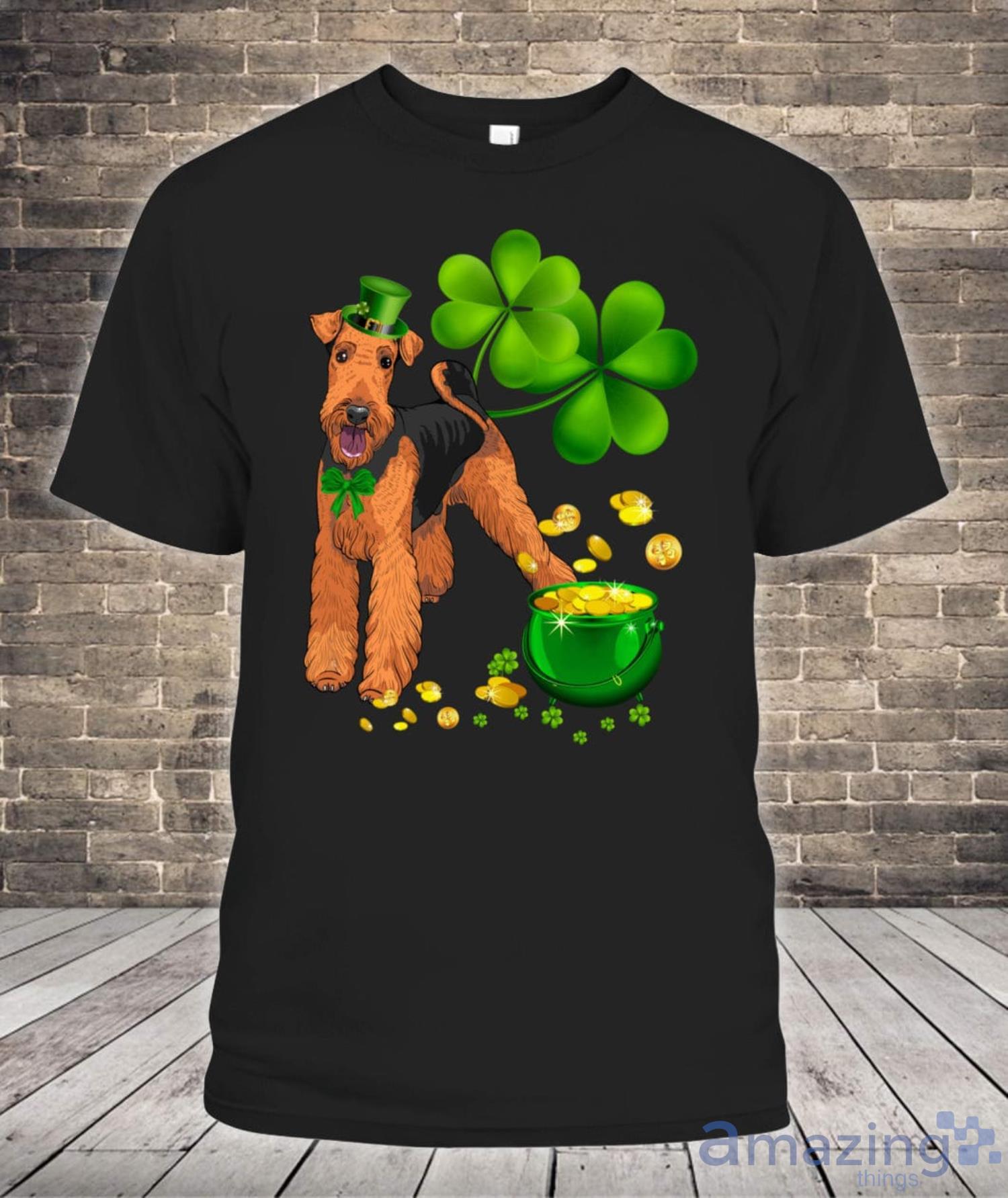 Airedale Terrier Dog St Patricks Day Leprechaun Dog Lover Shirt Product Photo 1