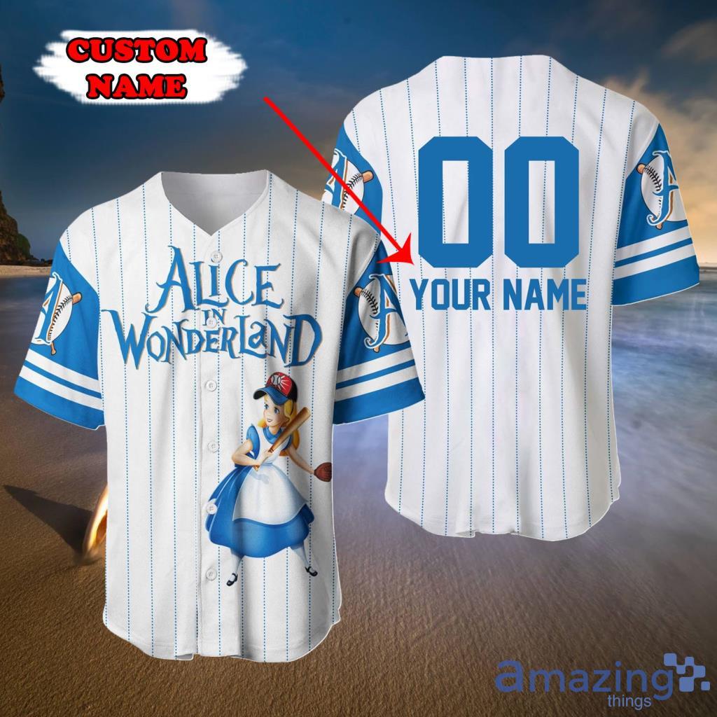 Alice Wonderland White Blue Custom Disney Baseball Jerseys  For Men And Women - Alice Wonderland White Blue Custom Disney Baseball Jerseys  For Men And Women