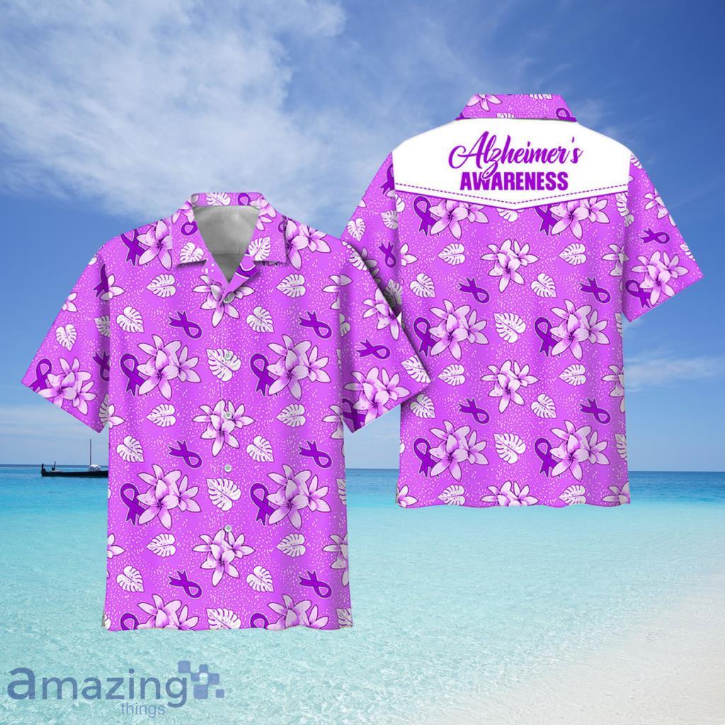 Alzheimer's Awareness Frangipani Flowers Pattern Hawaii Shirt - Alzheimer's Awareness Frangipani Flowers Pattern Hawaii Shirt
