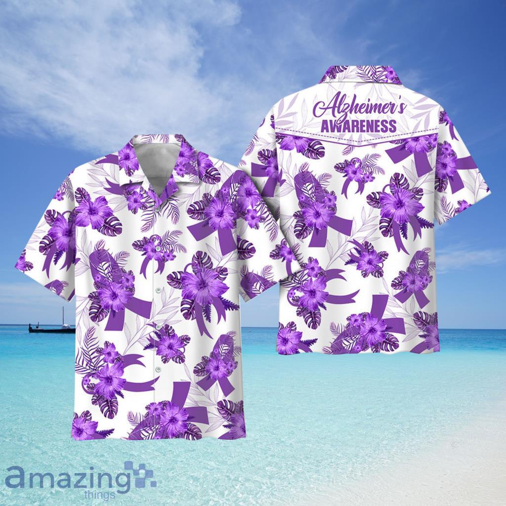 Alzheimer's Awareness Ribbon Hawaii Flower Hawaii Shirt - Alzheimer's Awareness Ribbon Hawaii Flower Hawaii Shirt