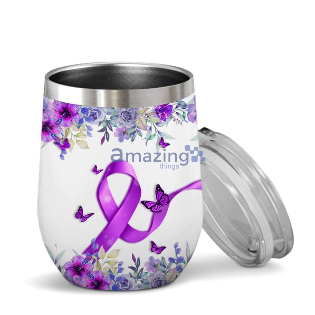 Alzheimer's Awareness Ribbon With Flower Wine Tumbler 12Oz Cancer Gift Tumbler - Alzheimer's Awareness Ribbon With Flower Wine Tumbler 12Oz Cancer Gift Tumbler