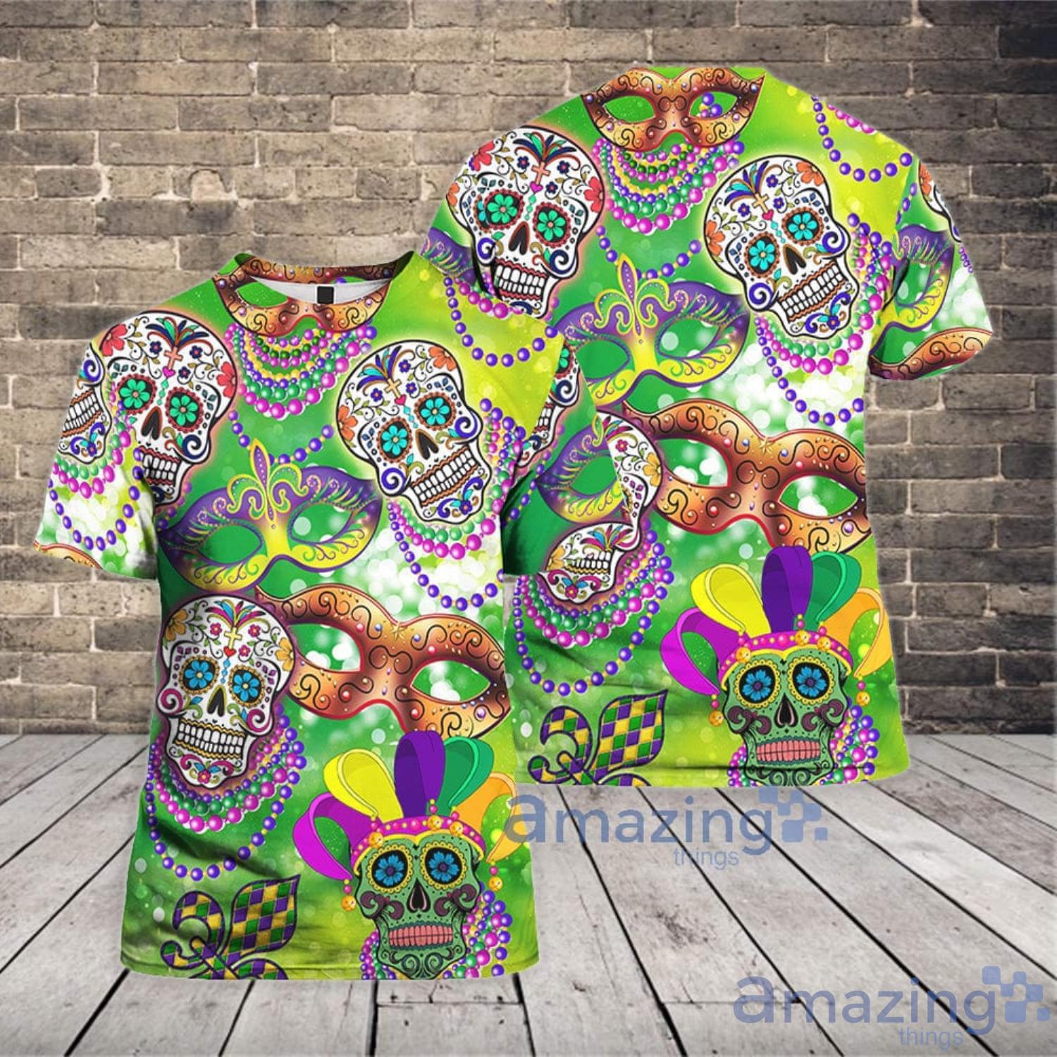 Amazing Sugar Skull Happy Mardi Gras 3D T-Shirt