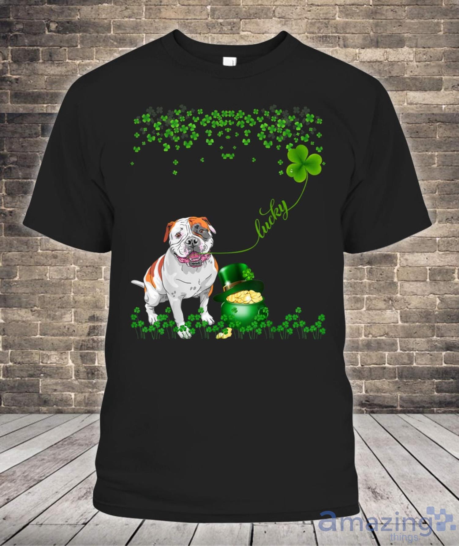 American Bulldog Dog Lucky Shamrock St Patrick Day Shirt Product Photo 1