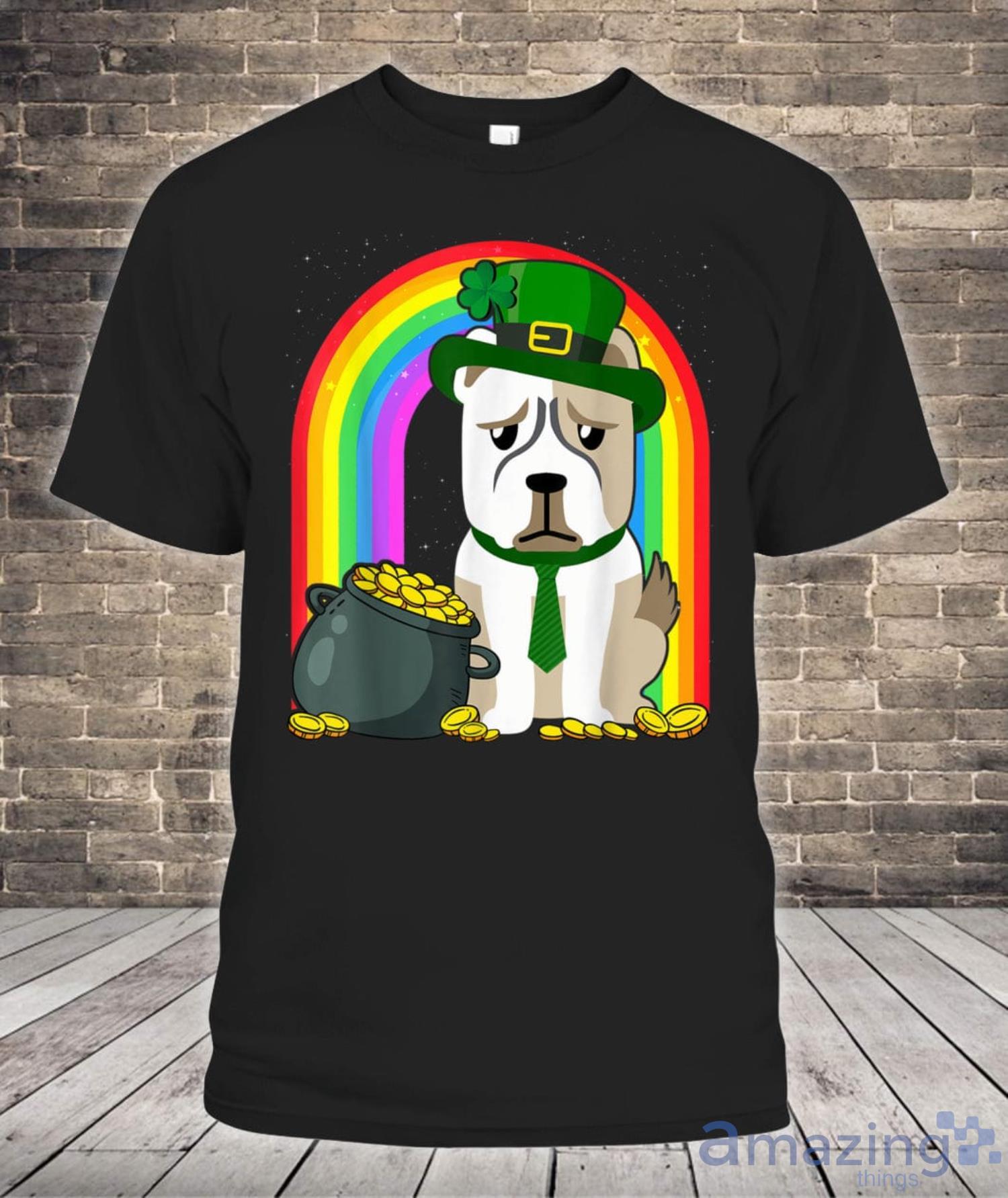 American Bulldog Rainbow Irish Clover St Patrick Day Dog Shirt Product Photo 1