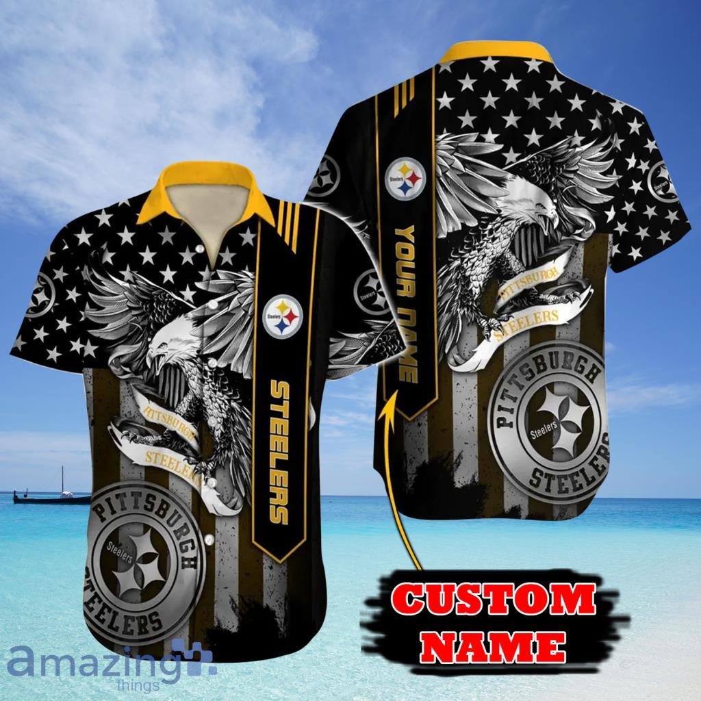 American Eagle Cutom Name Pittsburgh Steelers NFL Aloha Tropical Hawaiian  Shirt