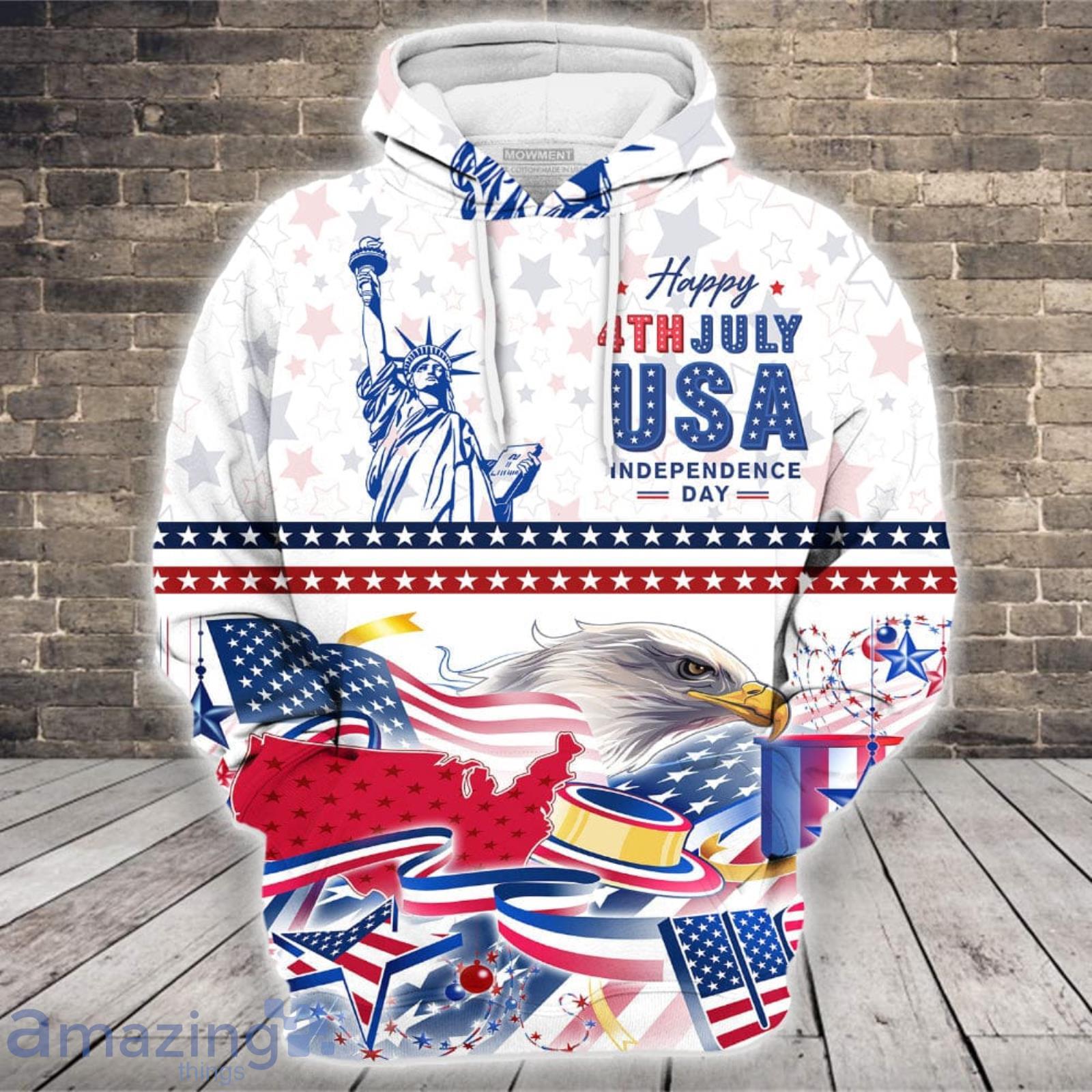 American Eagle Happy 4th July Eagles White Pattern 3D Hoodie image American Eagle Happy 4th July Eagles White Pattern 3D Hoodie Product Photo 3