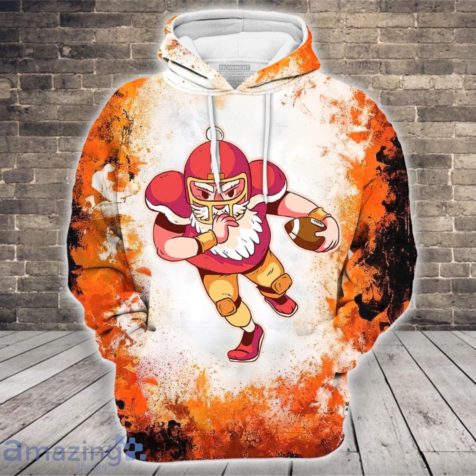 American Football Santa Claus Playing Football Orange 3D Hoodie