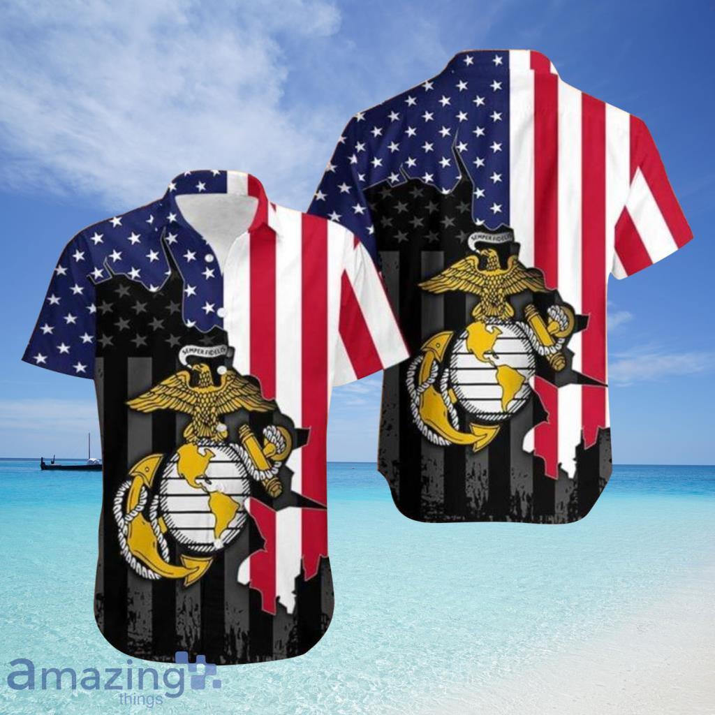American Marine Flag 4th of July Hawaiian Shirt For Men And Women - American Marine Flag 4th of July Hawaiian Shirt For Men And Women