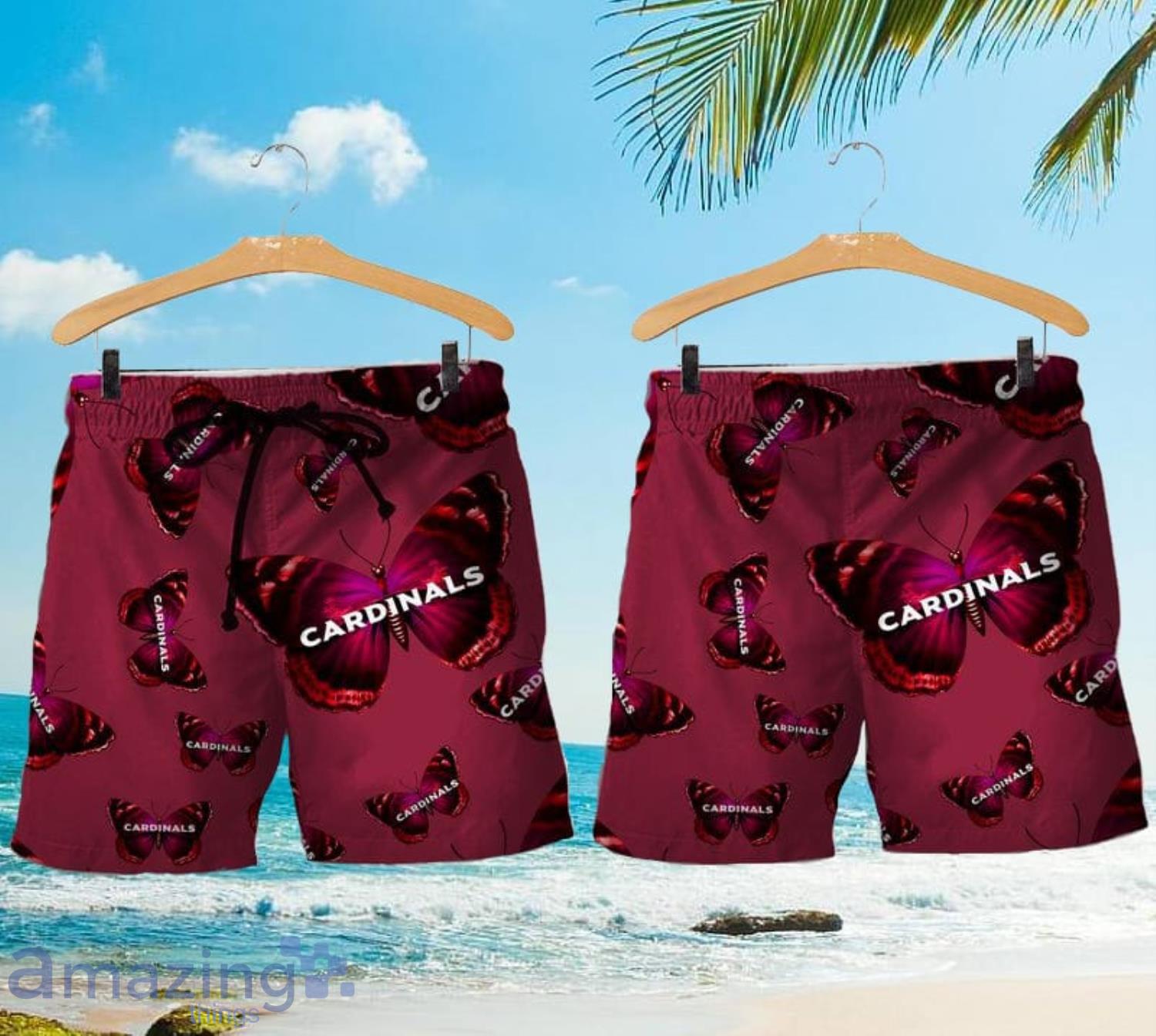 Arizona Cardinals Butterflies Hawaiian Shirt And Short image Arizona Cardinals Butterflies Hawaiian Shirt And Short Product Photo 2