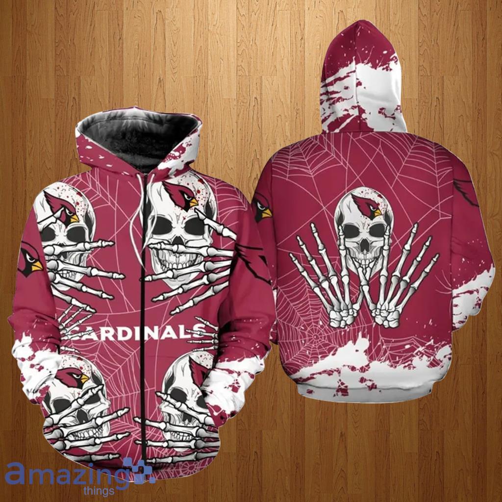 Arizona Cardinals NFL Halloween Skull Skeleton Zip Hoodie 3D All Over Print - Arizona Cardinals NFL Halloween Skull Skeleton Zip Hoodie 3D All Over Print