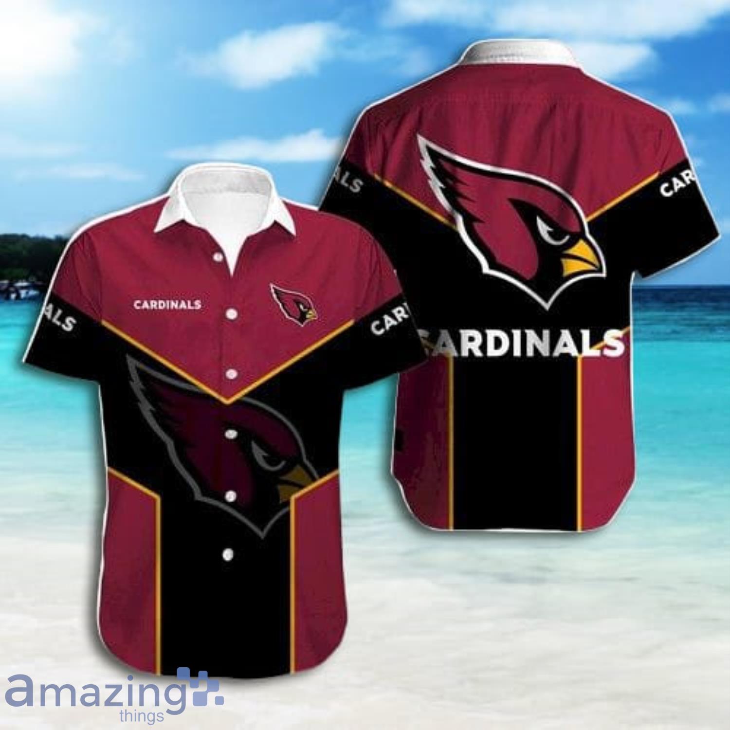 Arizona Cardinals Red And Black Short Sleeve Hawaiian Shirt Product Photo 1