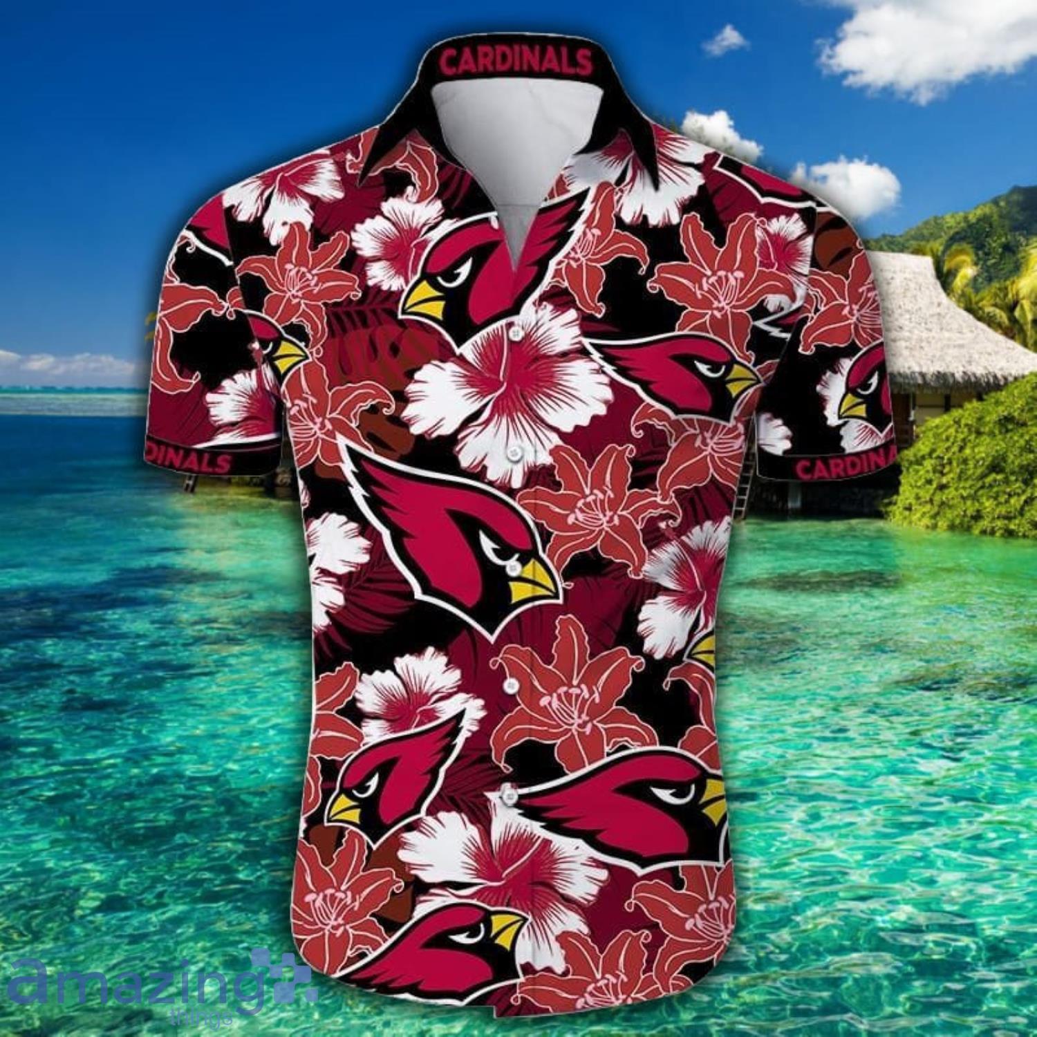 Arizona Cardinals Tropical Flowers Pattern Short Sleeve Hawaiian Shirt Product Photo 1