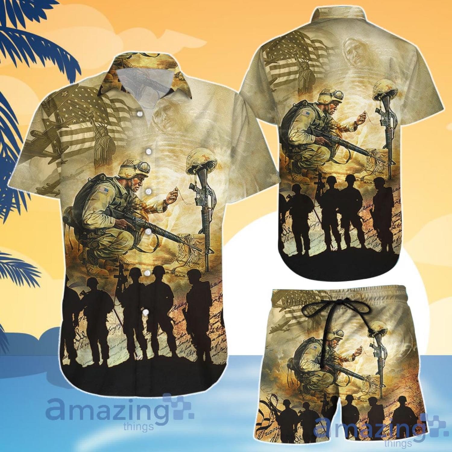 Army Man Shirt Independence Day Memorial Day Eagle And Jesus Honor Hawaiian Shirt And Shorts Product Photo 1