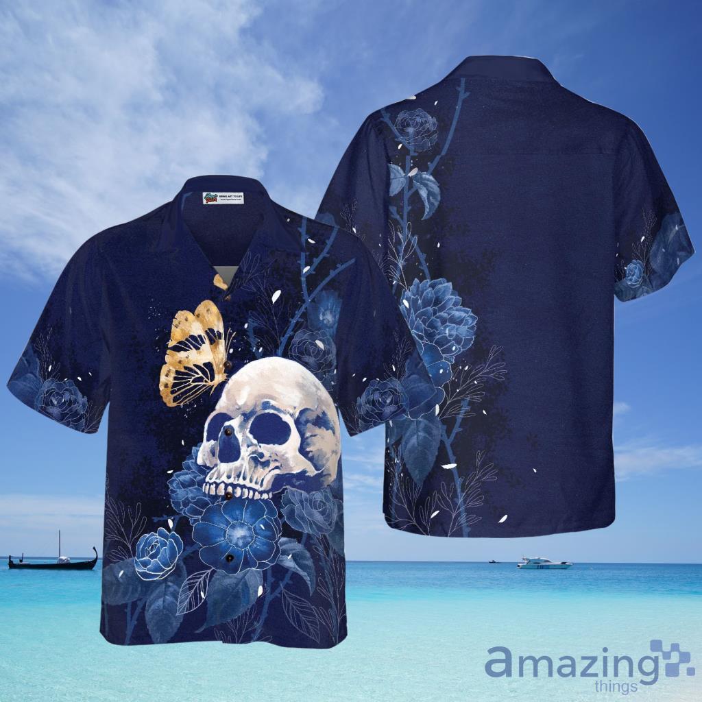 Artistic Gothic Skull With Butterfly Hawaiian Shirt For Men And Women - Artistic Gothic Skull With Butterfly Hawaiian Shirt For Men And Women