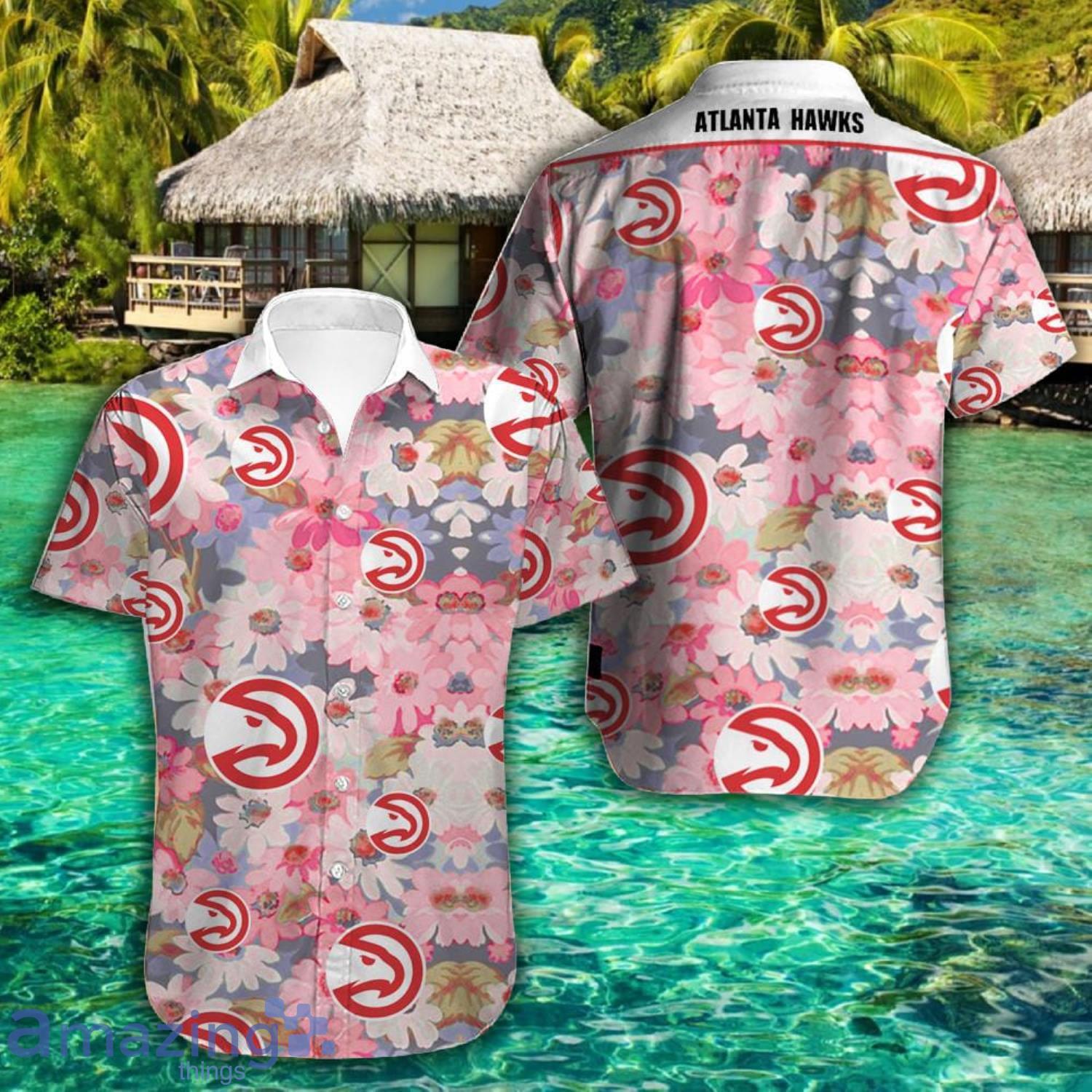 Atlanta Hawks Pink Watercolor Floral Pattern Short Sleeve Hawaiian Shirt Product Photo 1