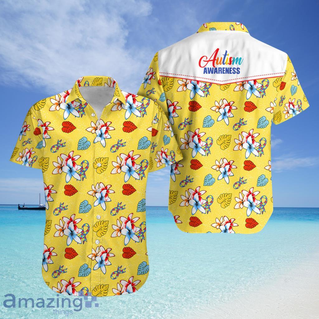 Autism Awareness Frangipani Flowers Pattern Hawaiian Shirt For Men And Women - Autism Awareness Frangipani Flowers Pattern Hawaiian Shirt For Men And Women