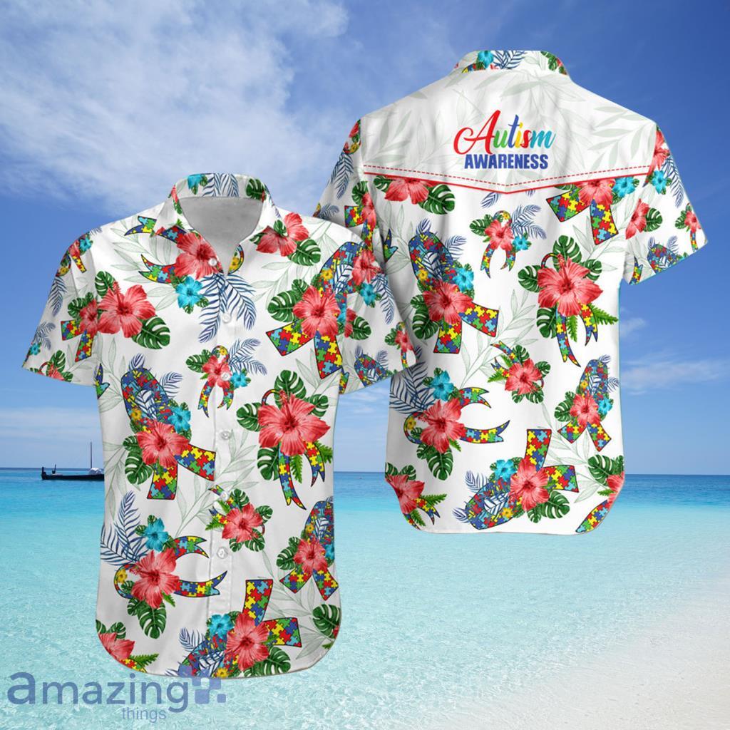 Autism Awareness Ribbon Hawaii Flower Shirt - Autism Awareness Ribbon Hawaii Flower Shirt