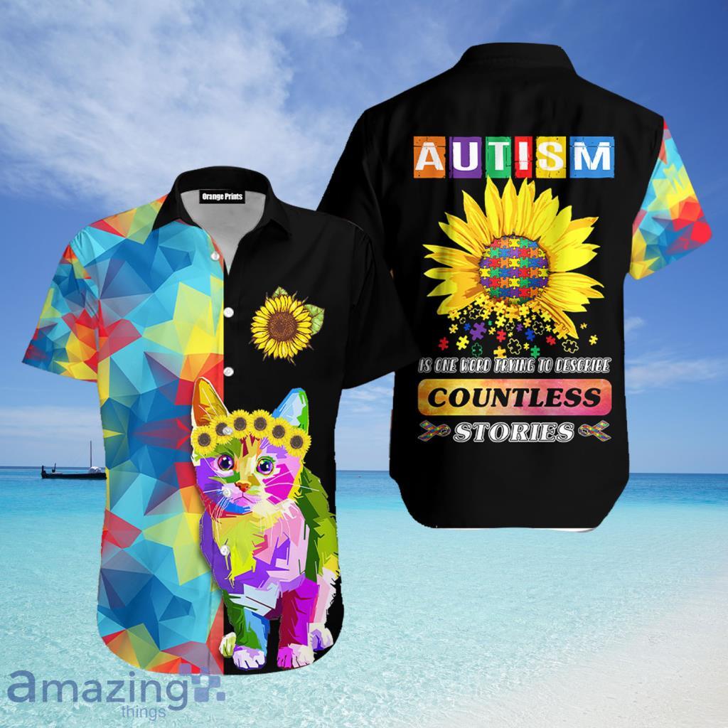 Autism Awareness Sunflower Cat Hawaiian Shirt For Men And Women - Autism Awareness Sunflower Cat Hawaiian Shirt For Men And Women
