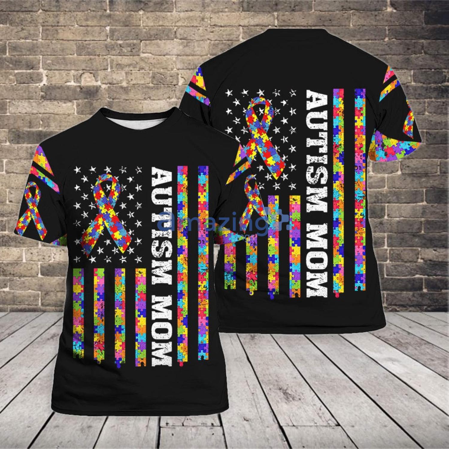 Autism Mom American Flag 3D T-Shirt Product Photo 1