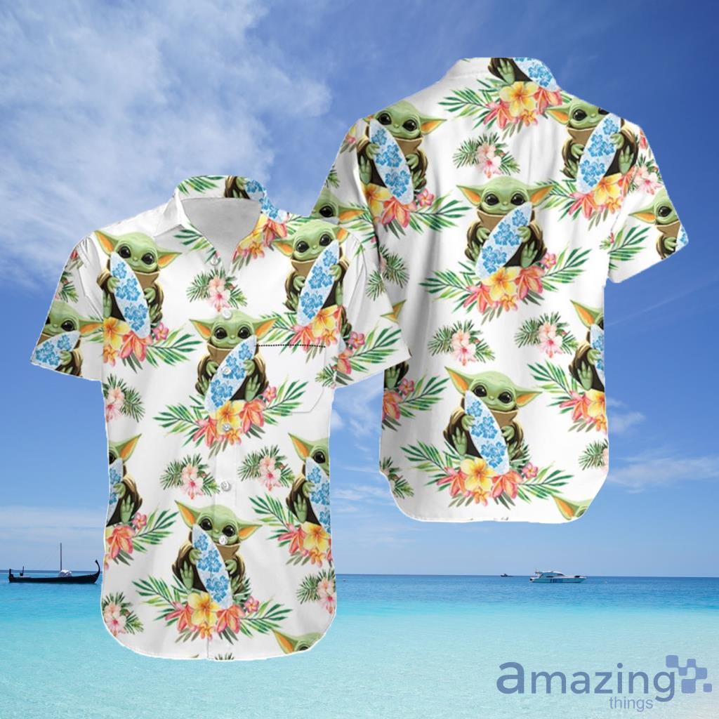 Baby Yoda Hugging Surf Boards Seamless Tropical Hawaiian Shirt For Men And Women - Baby Yoda Hugging Surf Boards Seamless Tropical Hawaiian Shirt For Men And Women