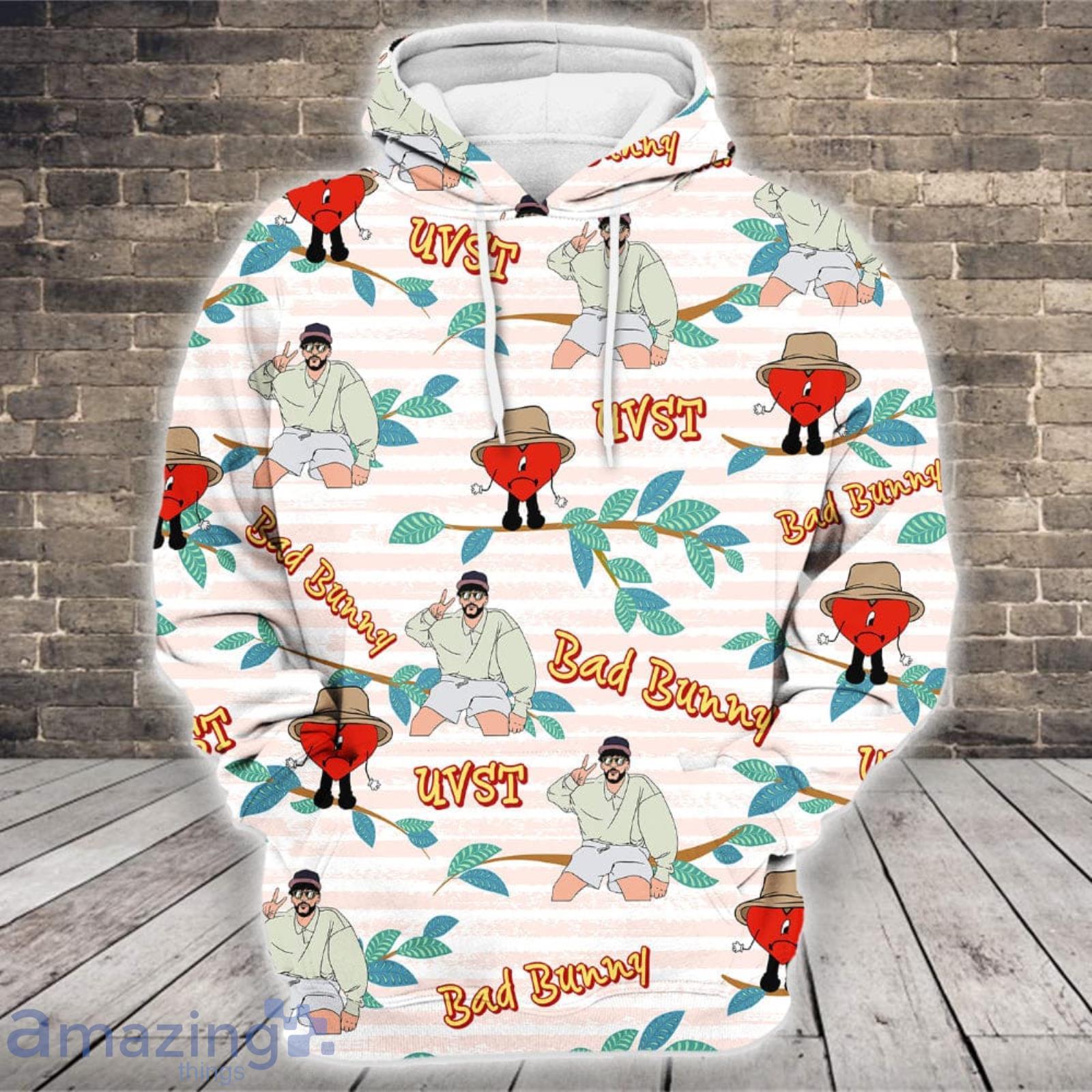 Bad Bunny UVST Sad Heart Pattern Gifts Unisex 3D Hoodie image Bad Bunny UVST Sad Heart Pattern Gifts Unisex 3D Hoodie Product Photo 3