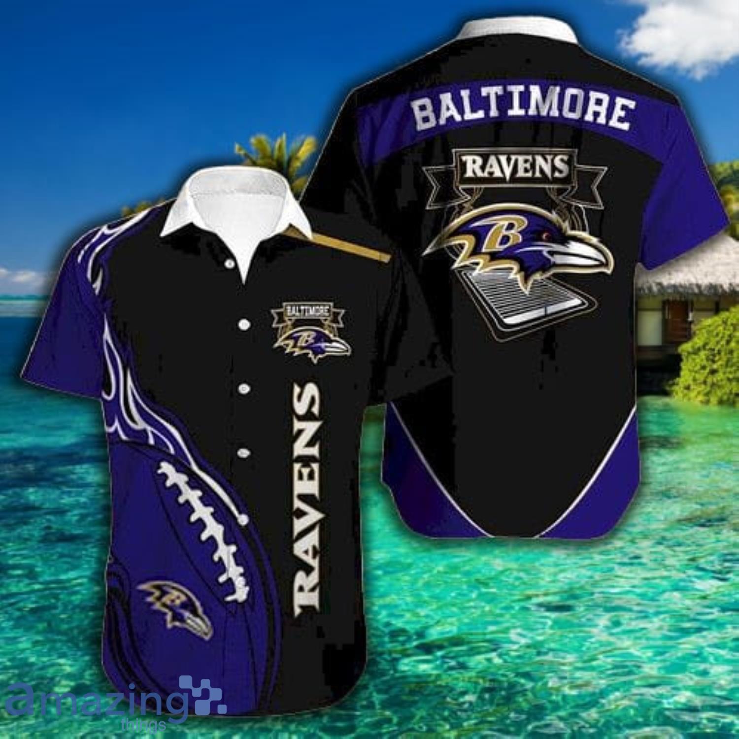 Baltimore Ravens Ball Symbol Black Short Sleeve Hawaiian Shirt