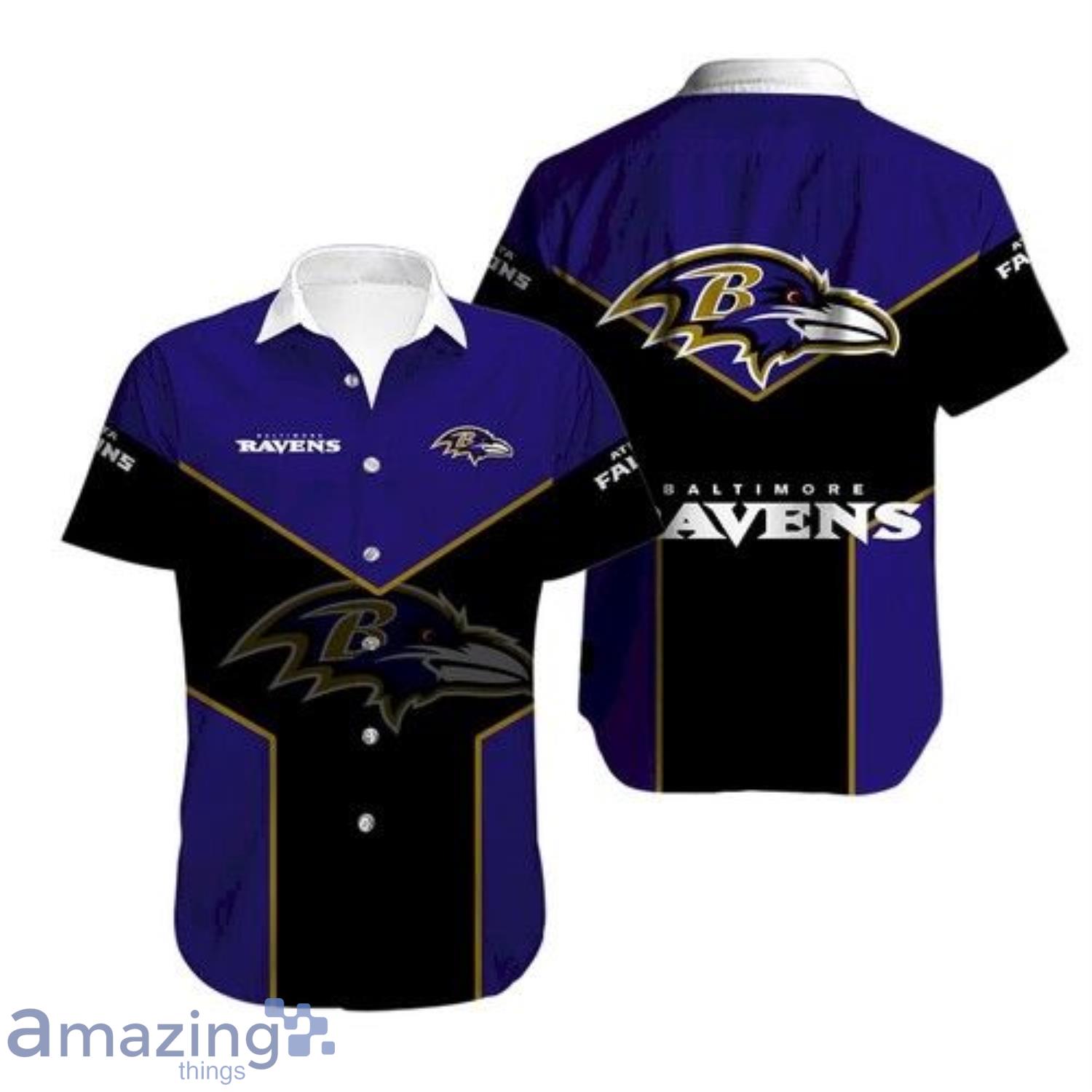 Baltimore Ravens Black And Purple Short Sleeve Hawaiian Shirt Product Photo 1