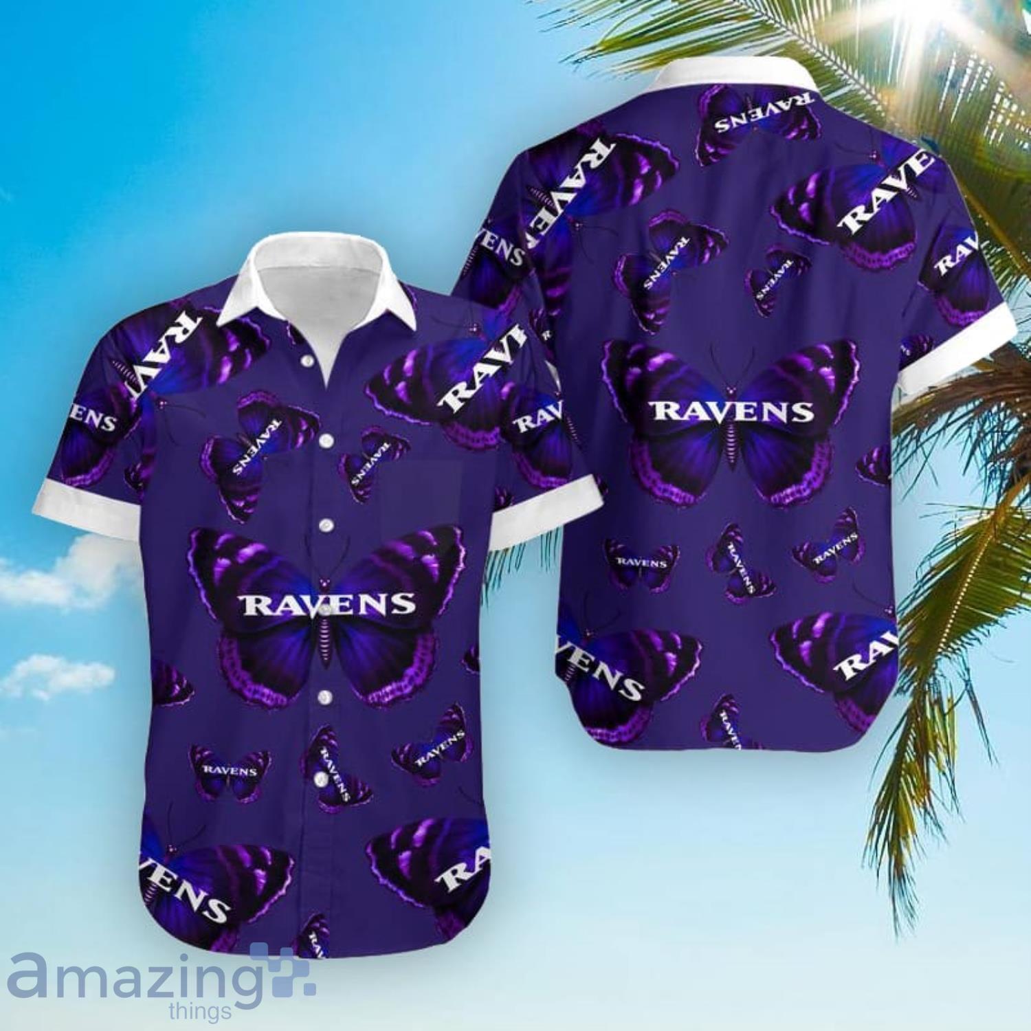 Baltimore Ravens Butterflies Hawaiian Shirt And Short Product Photo 1