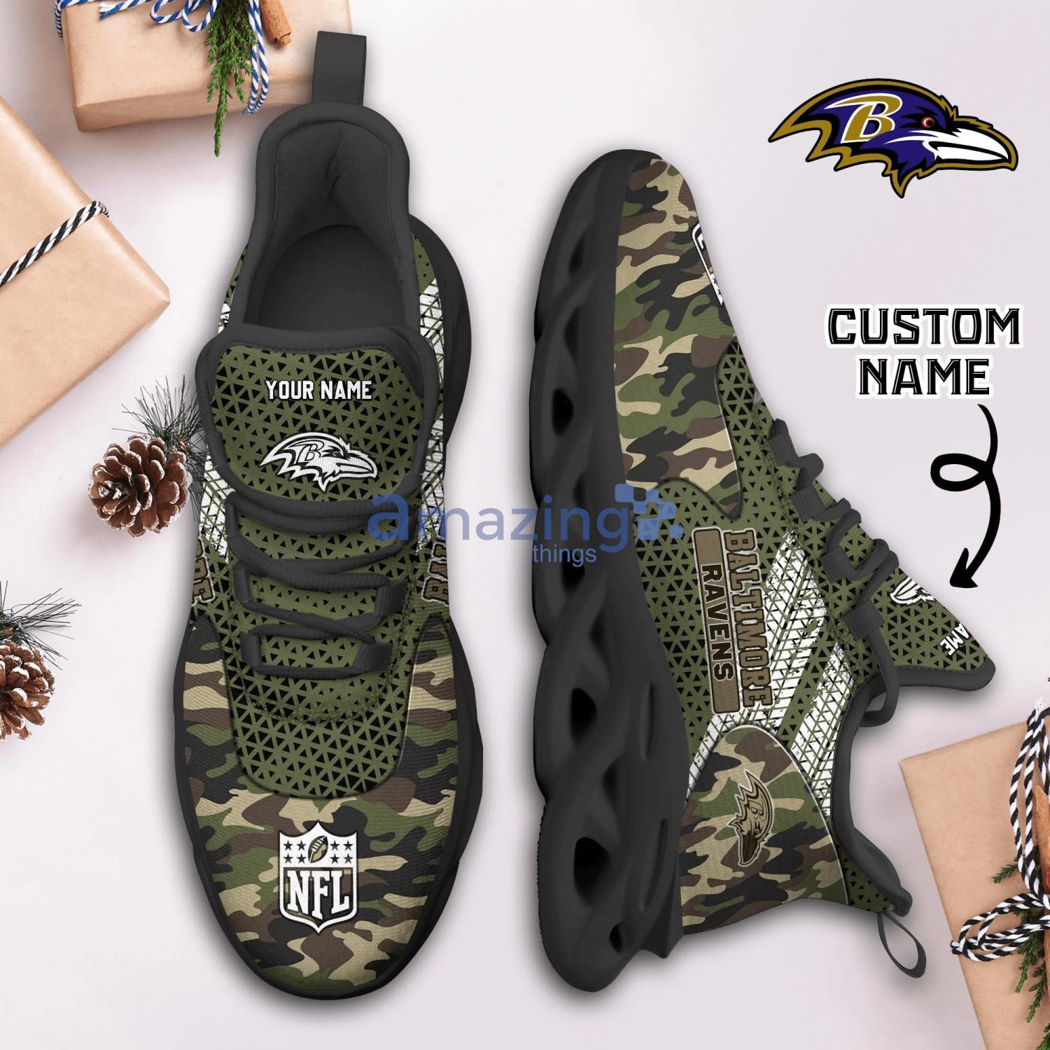 Baltimore Ravens NFL Fans Camo Style Custom Name Max Soul Shoes Running Sneaker image Baltimore Ravens NFL Fans Camo Style Custom Name Max Soul Shoes Running Sneaker Product Photo 2