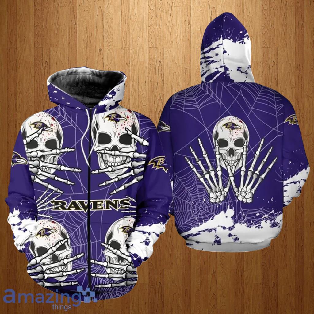 Baltimore Ravens NFL Halloween Skull Skeleton Zip Hoodie 3D All Over Print