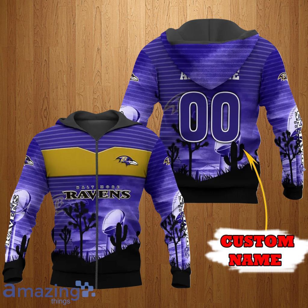 Baltimore Ravens NFL Super Bowl Custom Name Zip Hoodie 3D All Over