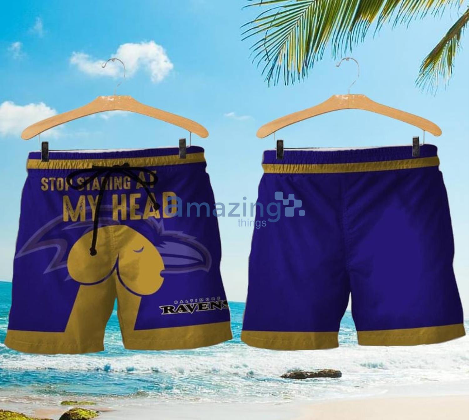 Baltimore Ravens Stop Staring At My Head Dachshund Head Shorts For Sport Fans Product Photo 1