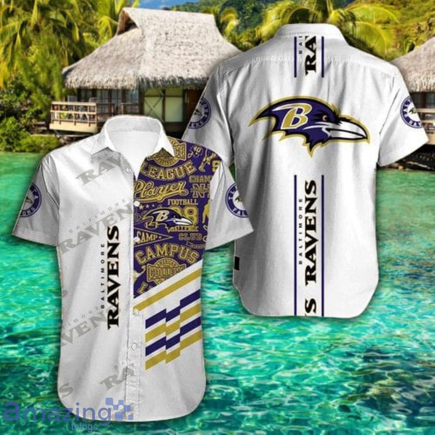 Baltimore Ravens White Short Sleeve Hawaiian Shirt Gift For Fans Product Photo 1
