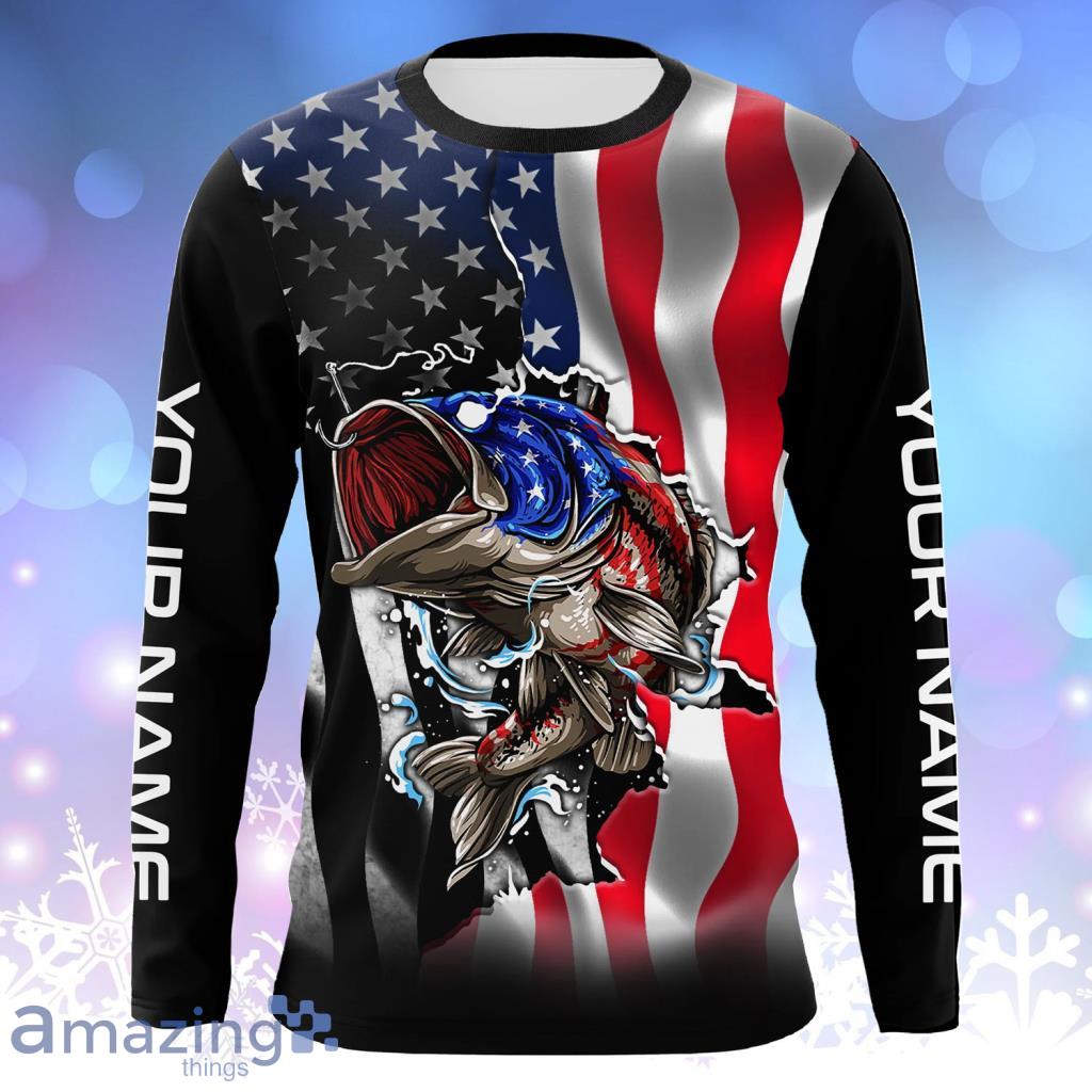 Bass Fishing American Flag Custom Name Longsleeve 3D For Men And Women - Bass Fishing American Flag Custom Name Longsleeve 3D For Men And Women